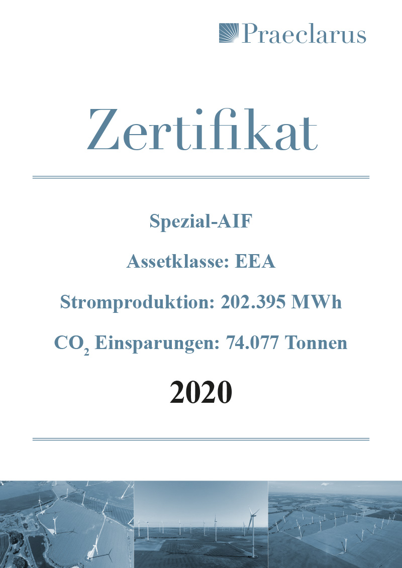 Zertifikat CO2 & Stromproduktion 2020